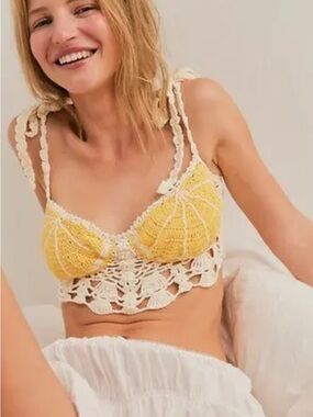 Free People Crochet Bralette in Yellow and Cream Trim
